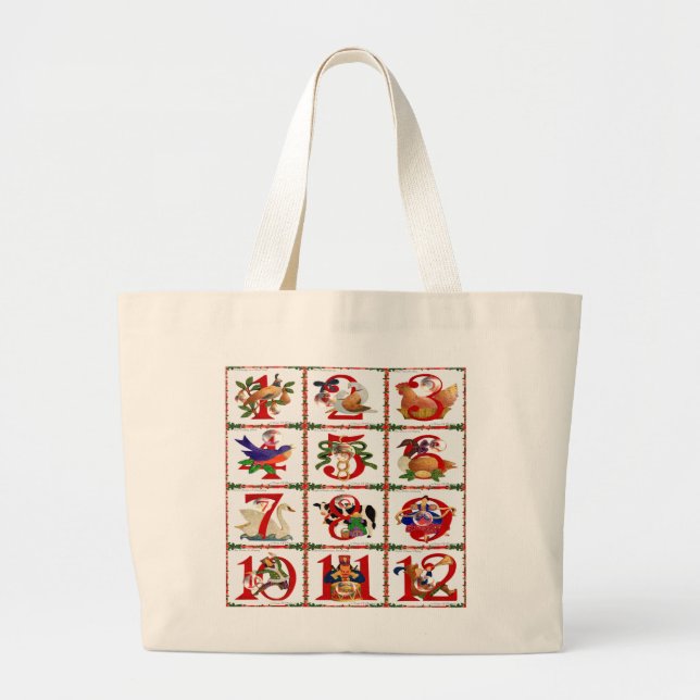 Grand Tote Bag Cadeaux d'impression de courtepointes des 12 jours (Devant)