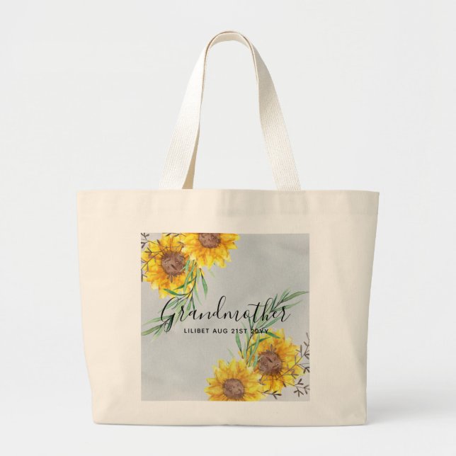 Grand Tote Bag Cadeaux GRANDMA - Tournesol Thème Personnalisé (Devant)