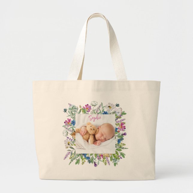 Grand Tote Bag Cadre de fleurs sauvages  (Devant)