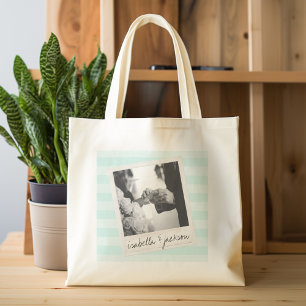 Grand Tote Bag Cadre photo Instagram de mariage rétro Texte perso