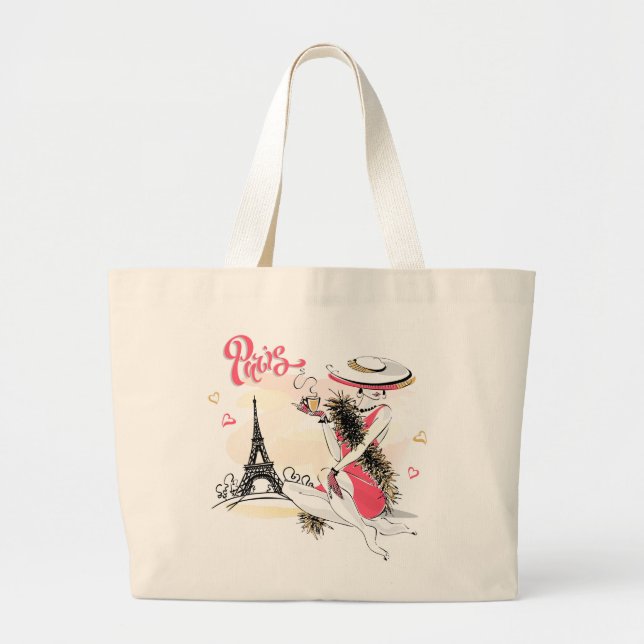 Grand Tote Bag Café À Paris | Voyage (Devant)