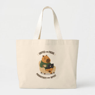 Grand Tote Bag Café mignon Capybara Concentration Productivité Tr