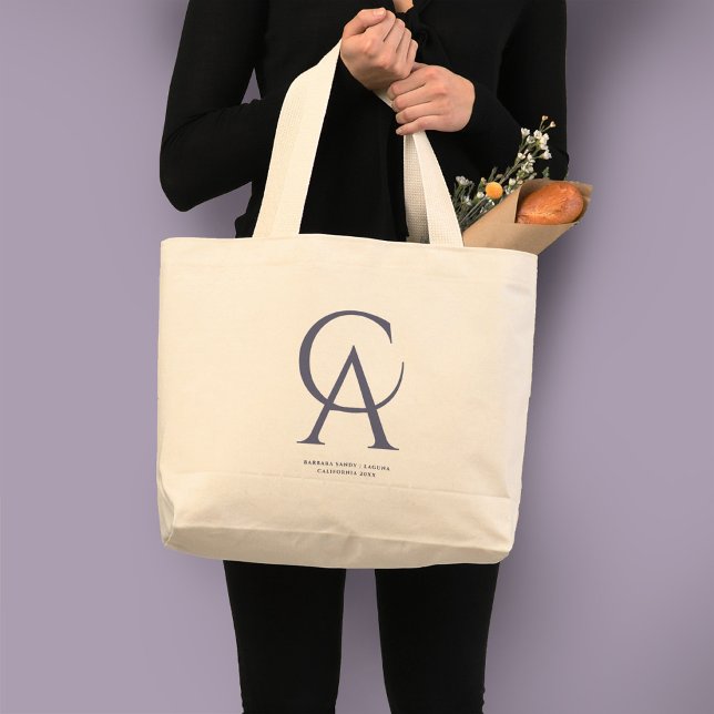 Grand Tote Bag Californie moderne Nom personnalisé État Été (california CA custom name city state US american Monogram summer, minimalist modern simple, elegant)