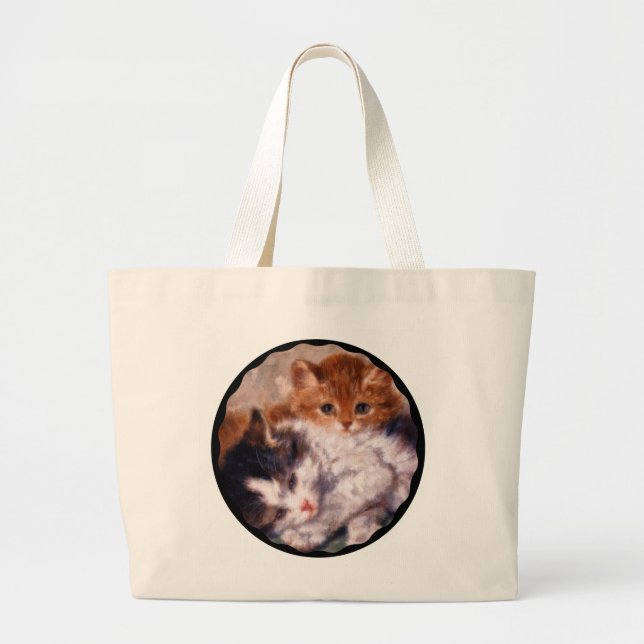 Grand Tote Bag Câlin de deux chatons par Henriëtte Ronner-Knip (Devant)
