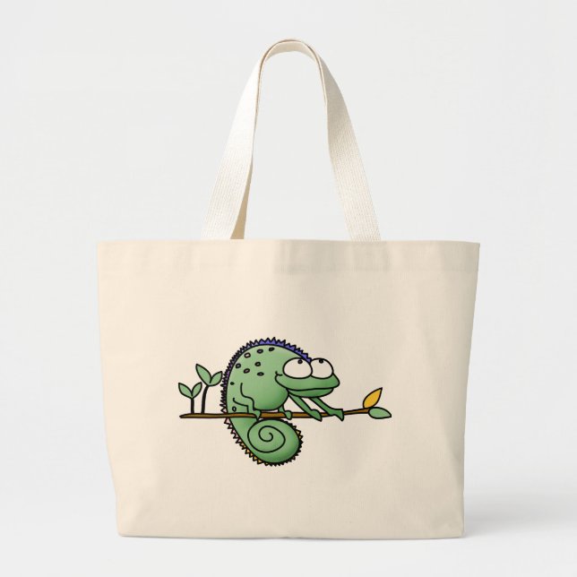 Grand Tote Bag Cameleon de dessin animé drôle et mignon Lézard ve (Devant)