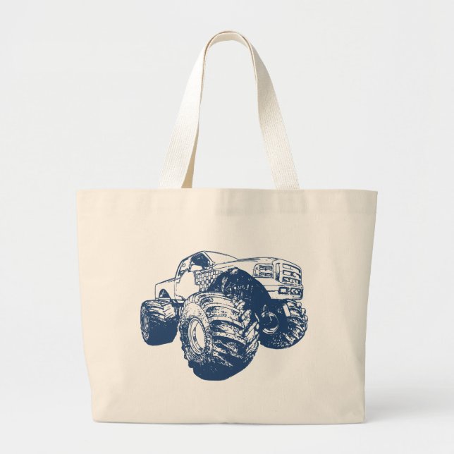 Grand Tote Bag Camion de monstre bleu (Devant)