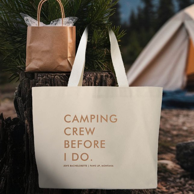 Grand Tote Bag Camping Crew Earthy Beige Bachelorette Party Cadea (camping crew bachelorette party tote bag gift bach earth colors beige brown)