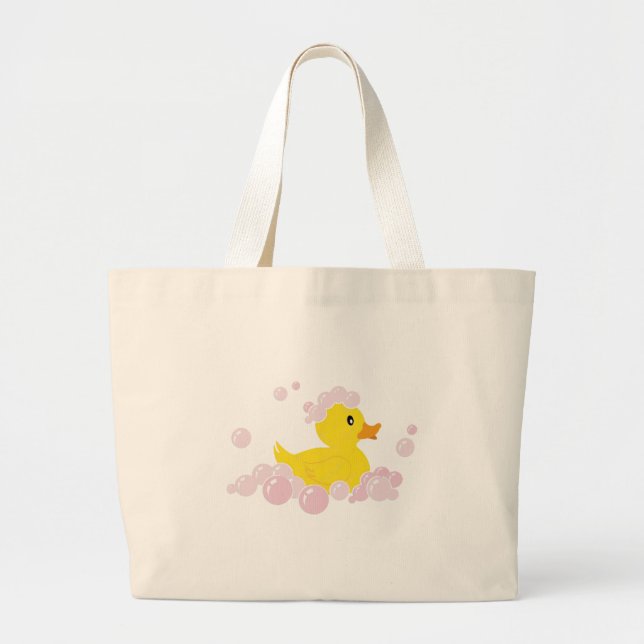 Grand Tote Bag Canard dans des bulles roses (Devant)