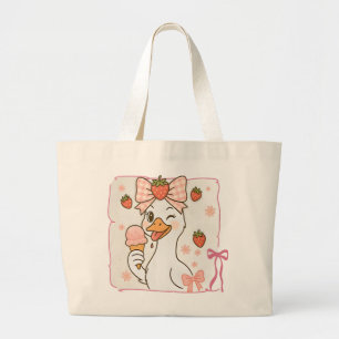 Grand Tote Bag Canard Kawaii avec glace à la fraise