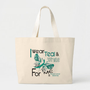 Grand Tote Bag CANCER DU COL DE L'UTÉRUS je porte Teal et le