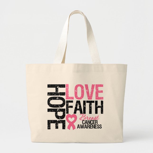 Grand Tote Bag Cancer du sein Hope Love Faith (Devant)