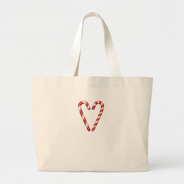 Grand Tote Bag Candy Cane Heart Sweet Christmas Holiday (Devant)