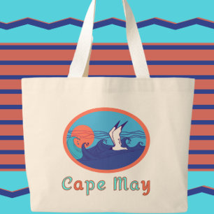 Grand Tote Bag Cape May NJ Seagull Ocean Waves and Sun