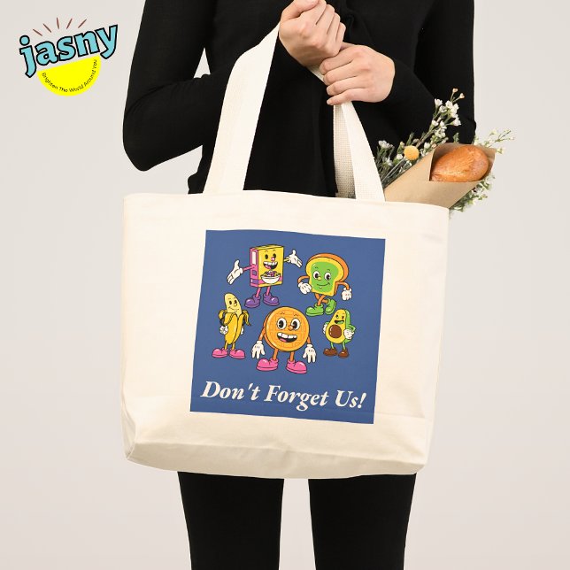 Grand Tote Bag Caractères caricaturaux de nourriture drôle (Créateur téléchargé)