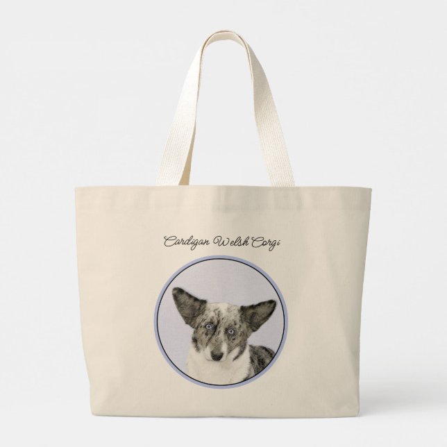 Grand Tote Bag Cardigan Welsh Corgi bleu Merle Peinture Chien Art (Dos)