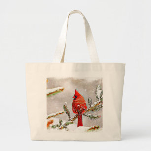 Grand Tote Bag Cardinal dans un pin en hiver