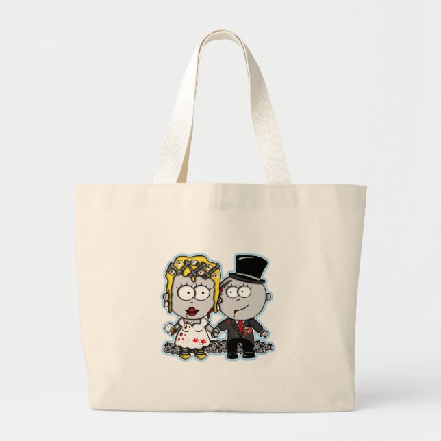 Grand Tote Bag Caricature mignonne Cadeaux de mariage marié et ma (Devant)