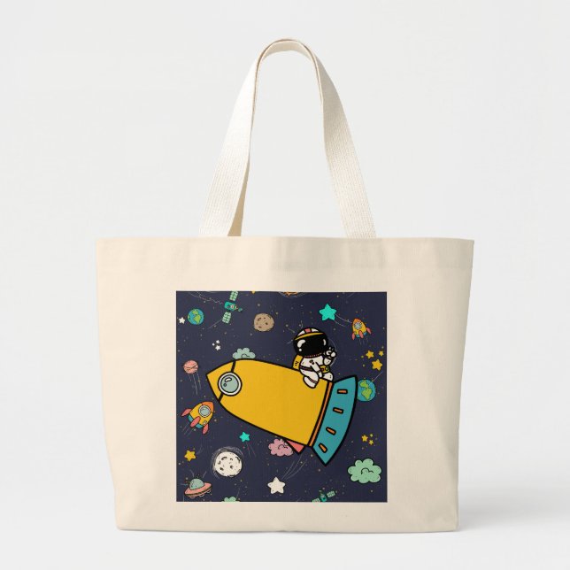 Grand Tote Bag Caricature spatiale astronaute (Devant)