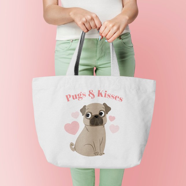 Grand Tote Bag Carlin adorable Chiot "Carlins et baisers" (Créateur téléchargé)