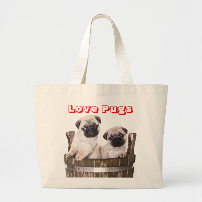 Grand Tote Bag Carlins d'amour Chien coquelicot dans un tonneau d (Devant)