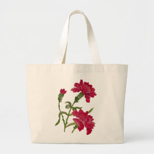 Grand Tote Bag Carnations rouges brodées