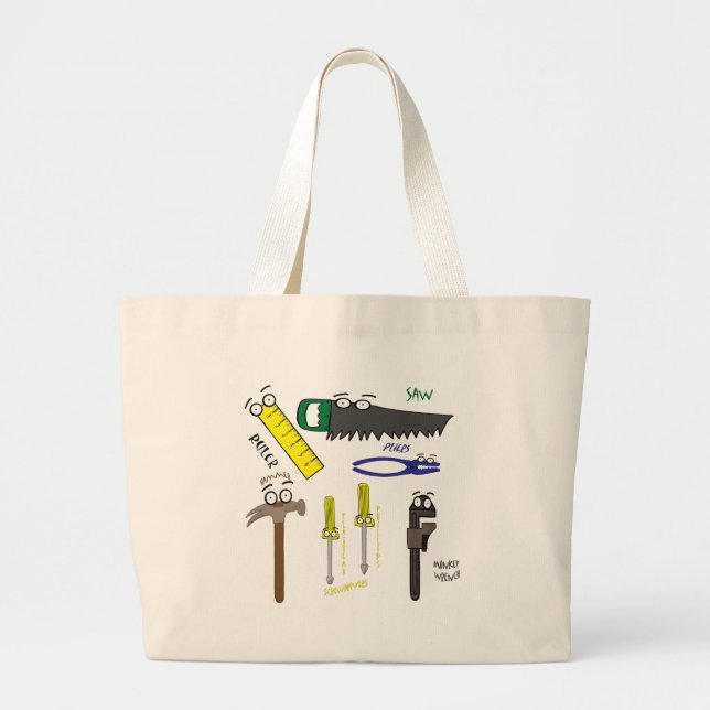 Grand Tote Bag Carpenter Outils Whimsical Dessin (Devant)