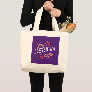 Grand Tote Bag Carré graphique violet avec orange ludique