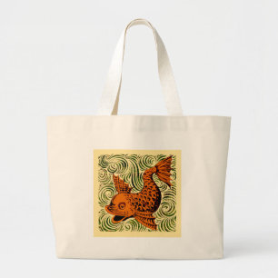 Grand Tote Bag Carreau Antique Poisson Art Ancien art de morgan