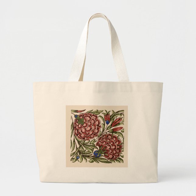 Grand Tote Bag Carreau de fleur d'œillet Art antique rustique De  (Devant)