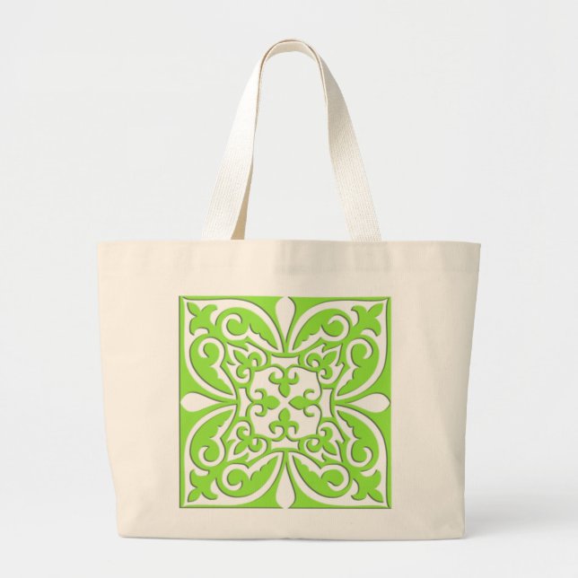 Grand Tote Bag Carreau marocain - vert citron et blanc (Devant)