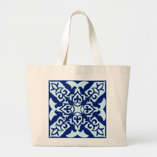 Grand Tote Bag Carrelage marocain - bleu marine et bleu clair