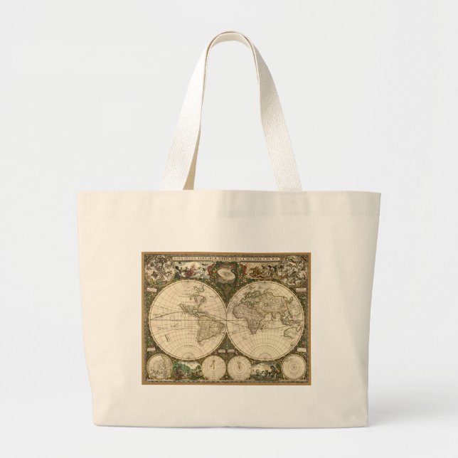 Grand Tote Bag Carte 1660 du monde d'antiquité par Frederick de (Devant)