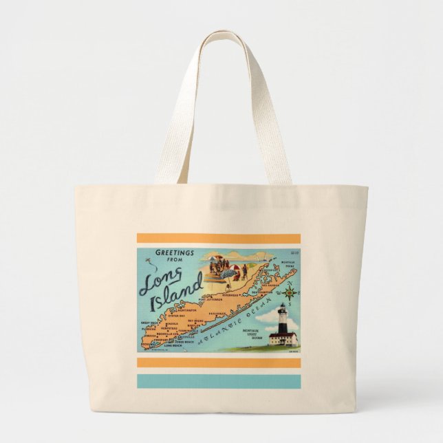 Grand Tote Bag Carte ancienne de Long Island (Devant)