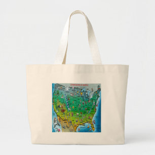 Grand Tote Bag Carte de bande dessinée des Etats-Unis