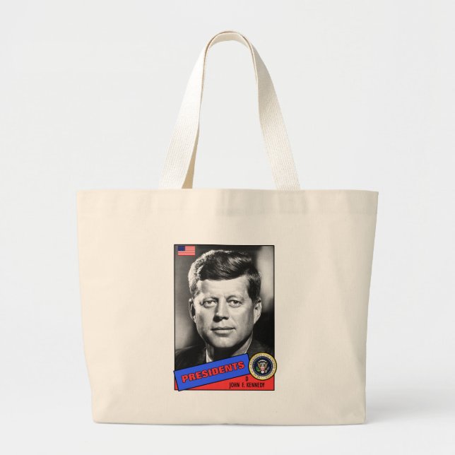 Grand Tote Bag Carte de baseball de John F. Kennedy (Devant)