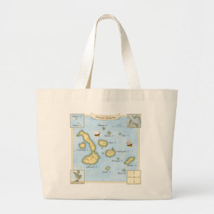Grand Tote Bag Carte de l'archipel des Galapagos avec voiliers et