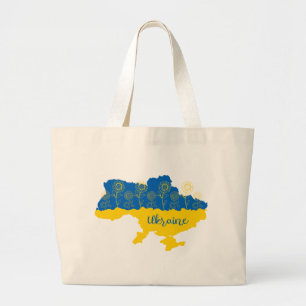 Grand Tote Bag Carte de l'Ukraine avec tournesol et drapeau ukrai