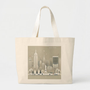 Grand Tote Bag Carte de Noël avec la Statue de la Liberté embléma