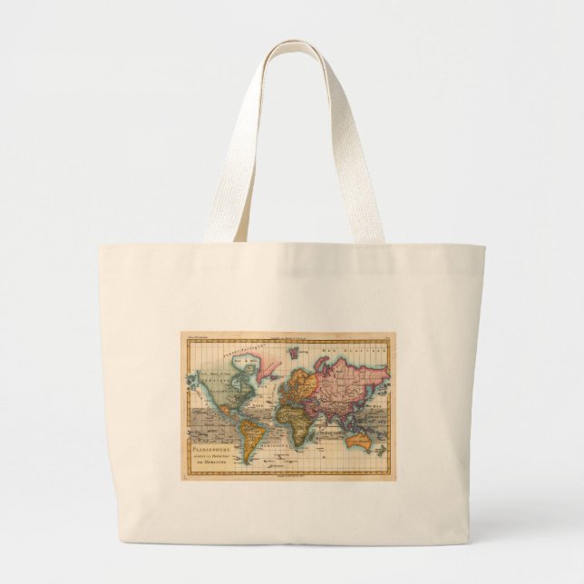 Grand Tote Bag Carte du monde 1700s Antique Continents (Devant)