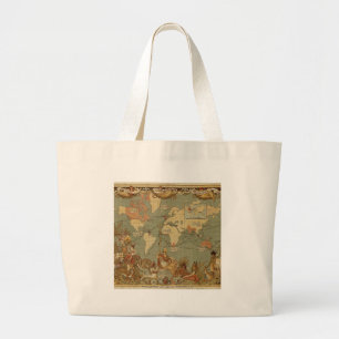 Grand Tote Bag Carte du monde Antique 1886 Illustré