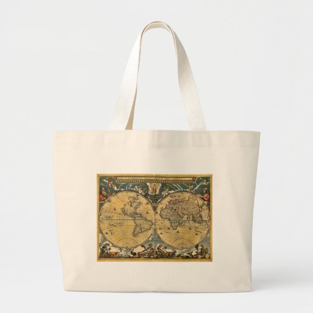 Grand Tote Bag Carte du monde antique désorganisée #2 (Devant)