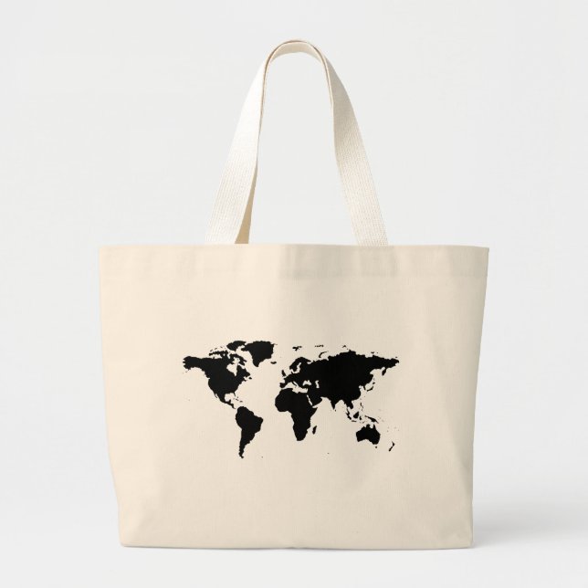 Grand Tote Bag carte graphique noire du monde (Devant)