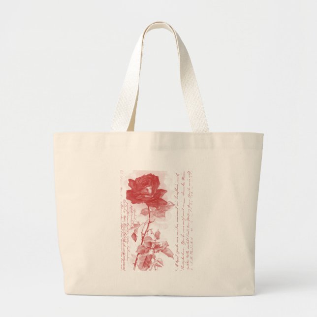 Grand Tote Bag Carte postale Rose rouge (Devant)