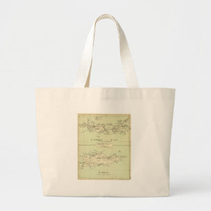 Grand Tote Bag Carte vintage des Îles Vierges (1853)