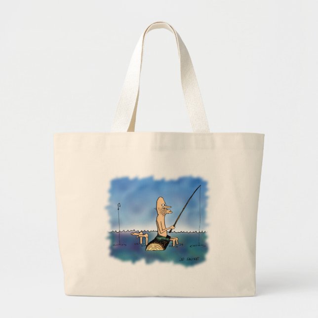 Grand Tote Bag Carton de pêche de jour étrange (Devant)