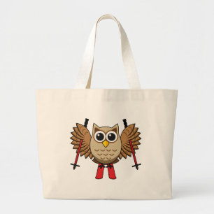 Grand Tote Bag Cartoon de ski de Chouette