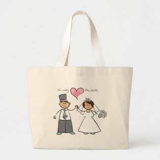 Grand Tote Bag Cartoon Mariage Couple Mariée & Groom Coeur rose
