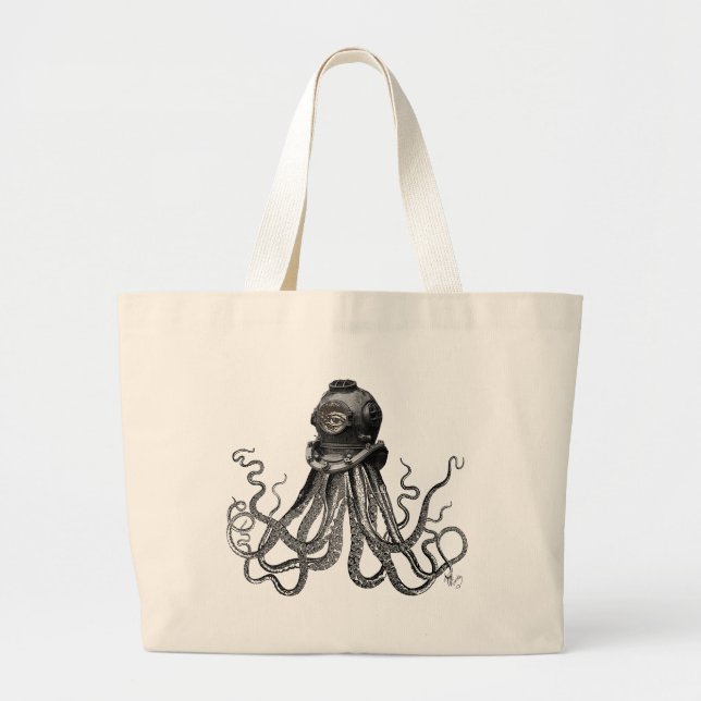 Grand Tote Bag Casque de pieuvre et de plongée (Devant)