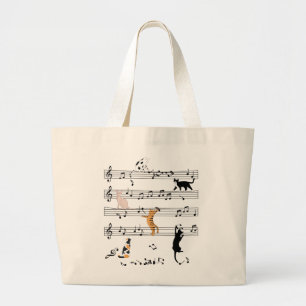 Grand Tote Bag Cat Playing Note Music, Naughty Cat Gift, Cute Cat