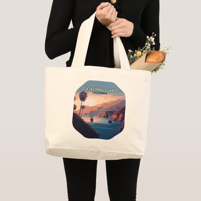 Grand Tote Bag Catalina Island California Boats Sunset Retro (Devant (produit))